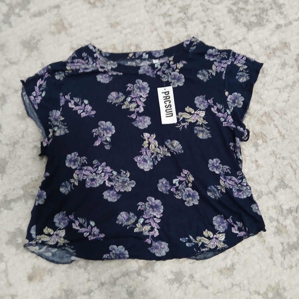NWT Pacsun Womens Blue Floral Shirt ~ Size S